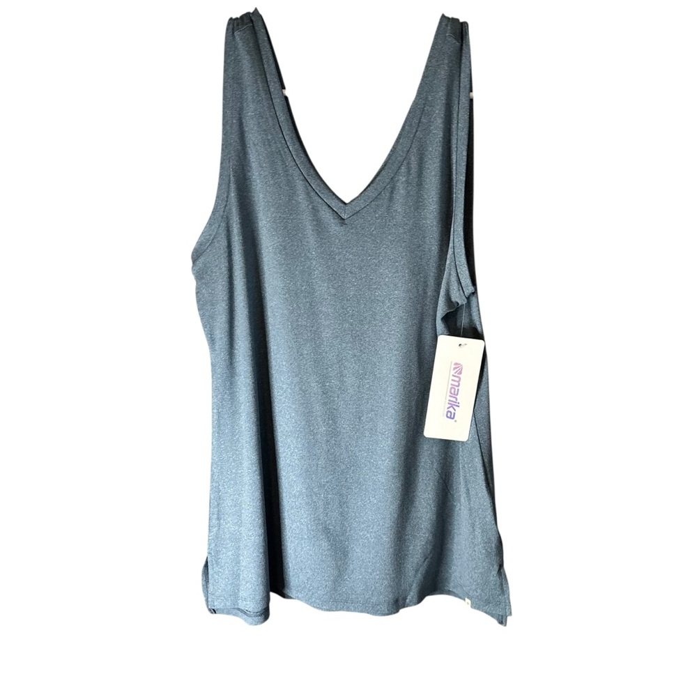 Marika Slate Blue V-Neck Tank Top golf, tennis, hiking running biking yoga